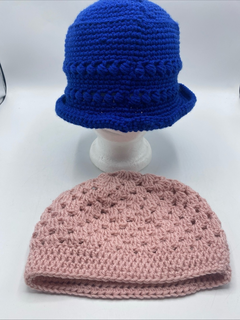 Crochet Knit Homemade Beanie Cap Handmade Winter Granny Core Hat Women Blue Pink